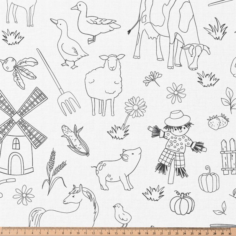 Printed Cotton FARMER White / Black